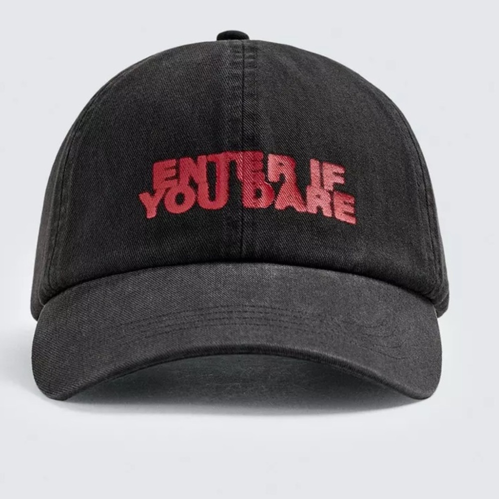 Zara Black Cap with Red Text: ENTER IF YOU DARE
